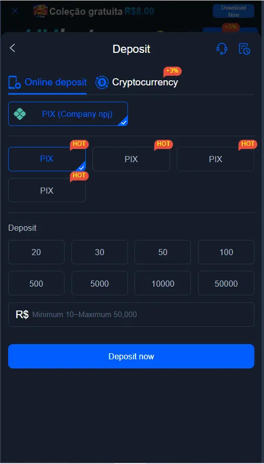 Passo 1: Acessar a Seção de Depósito HHBET