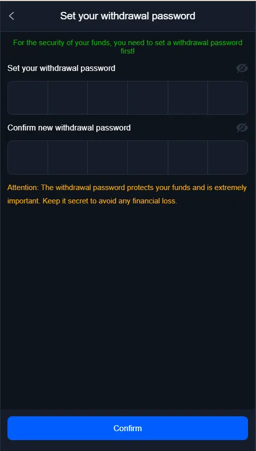 Definir Senha de Saque HHBET